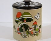 Metal Ransburg Cookie Tin, Mushroom Motif