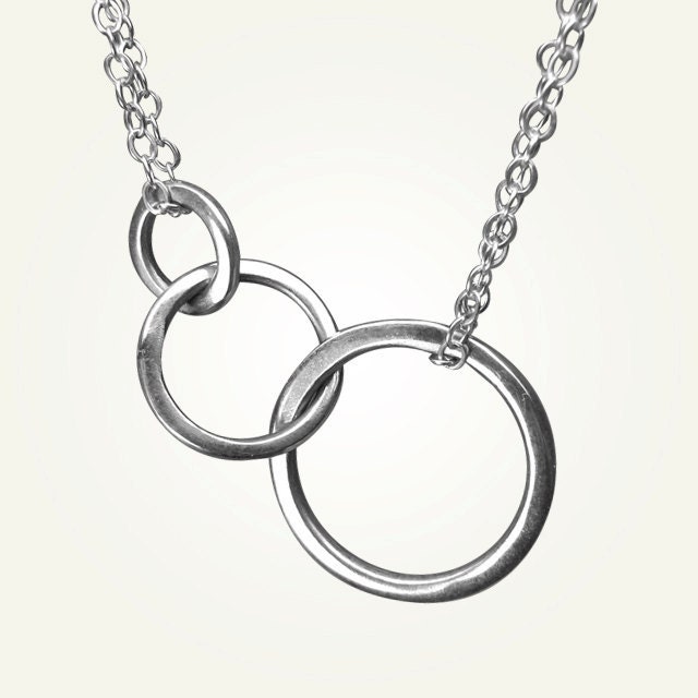 Three Circles Necklace, Mothers Day, Interlocking Circles, Sterling Silver, Handcrafted, Past, Present, Future, Rings. SATURN NECKLACE.