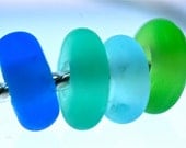 large hole beads lampwork glass beads seaglass style lampwork etched bead set in surf  colors set of 4 by Paulbead