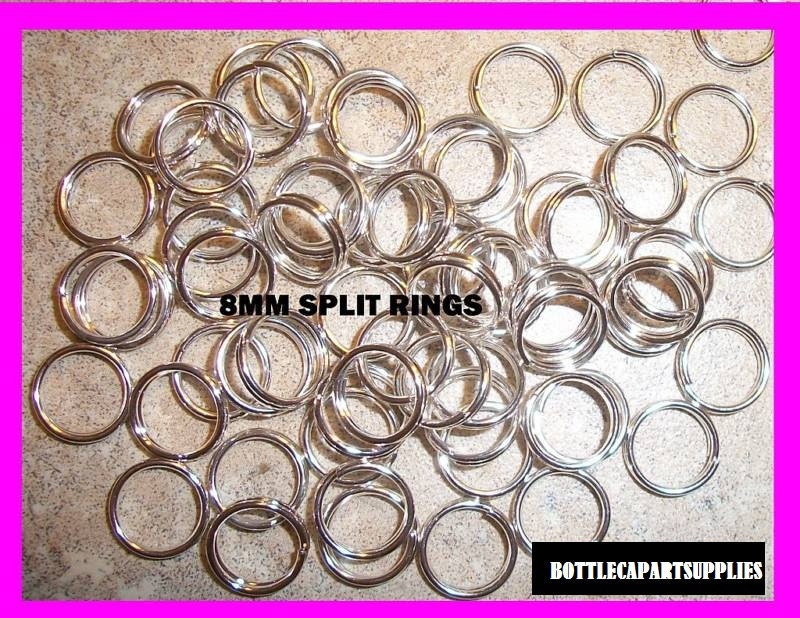 100 pc 8mm Silver Plated Split RIngs for Jewelry and  Bottle Cap Crafts
