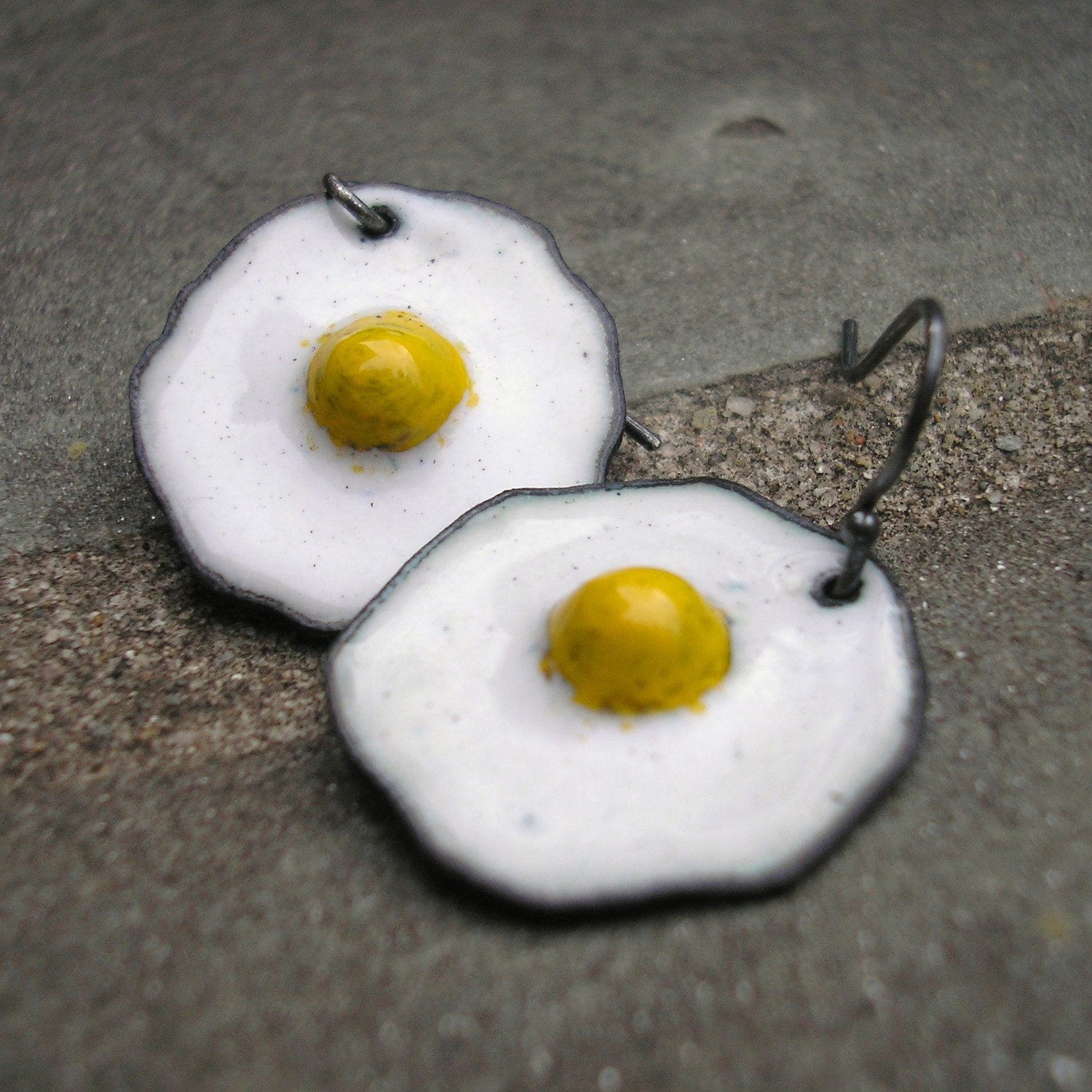 Enamel Earrings.  Fried Eggs. Food Jewelry. Earring Dangles