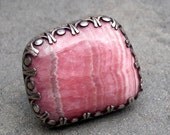 Rhodochrosite Ring.  Large Pink Rhodochrosite Sterling Silver Ring.  US size 7