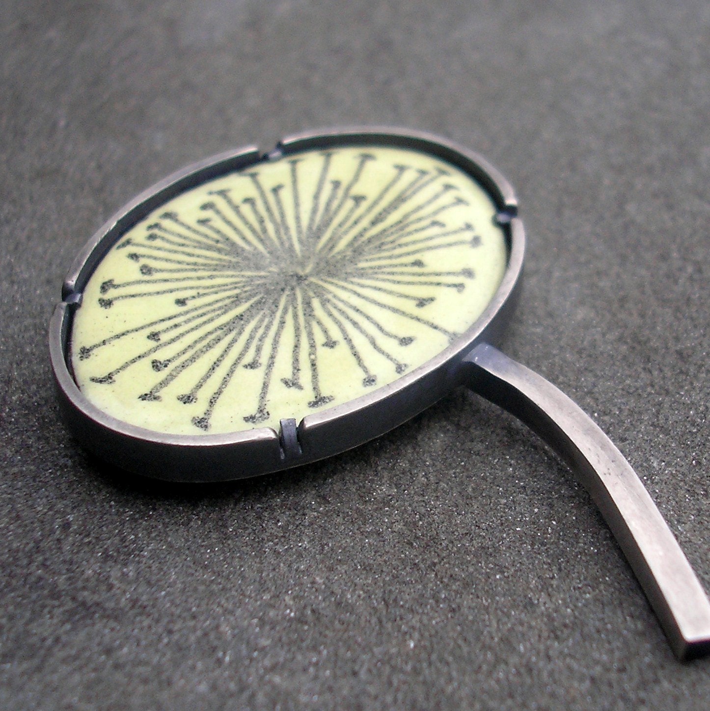 Dandelion Seed Brooch.  Pale Yellow and Grey Enamel with Sterling Silver