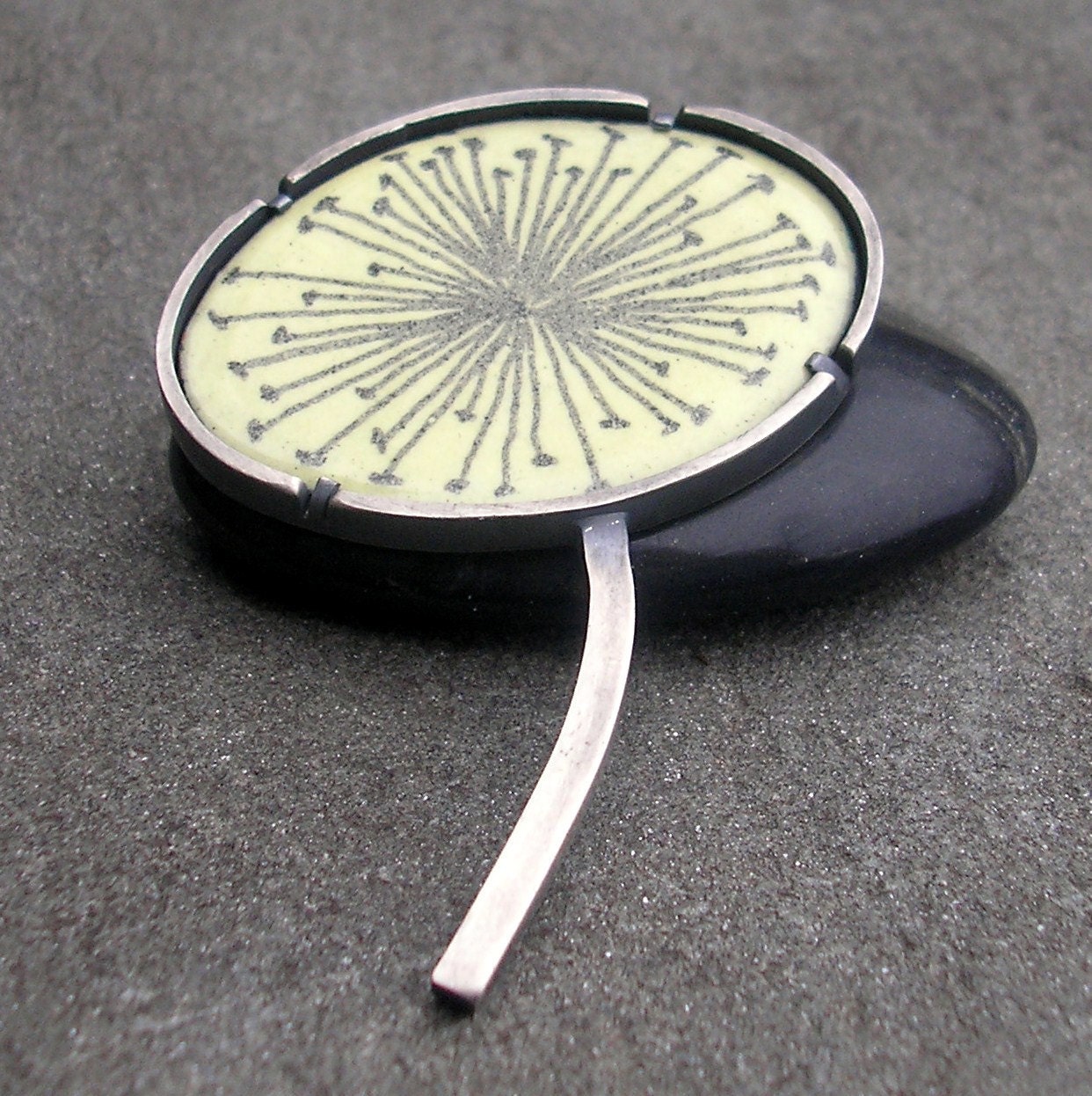 Dandelion Seed Brooch.  Pale Yellow and Grey Enamel with Sterling Silver