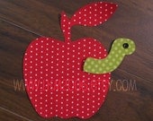 Apple With Worm "No Sew" Iron On Appliqe