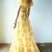 Vintage 60's CITRUS SUNSHINE Floral Ruffle Chiffon Flowy Long Party Gown Maxi Dress