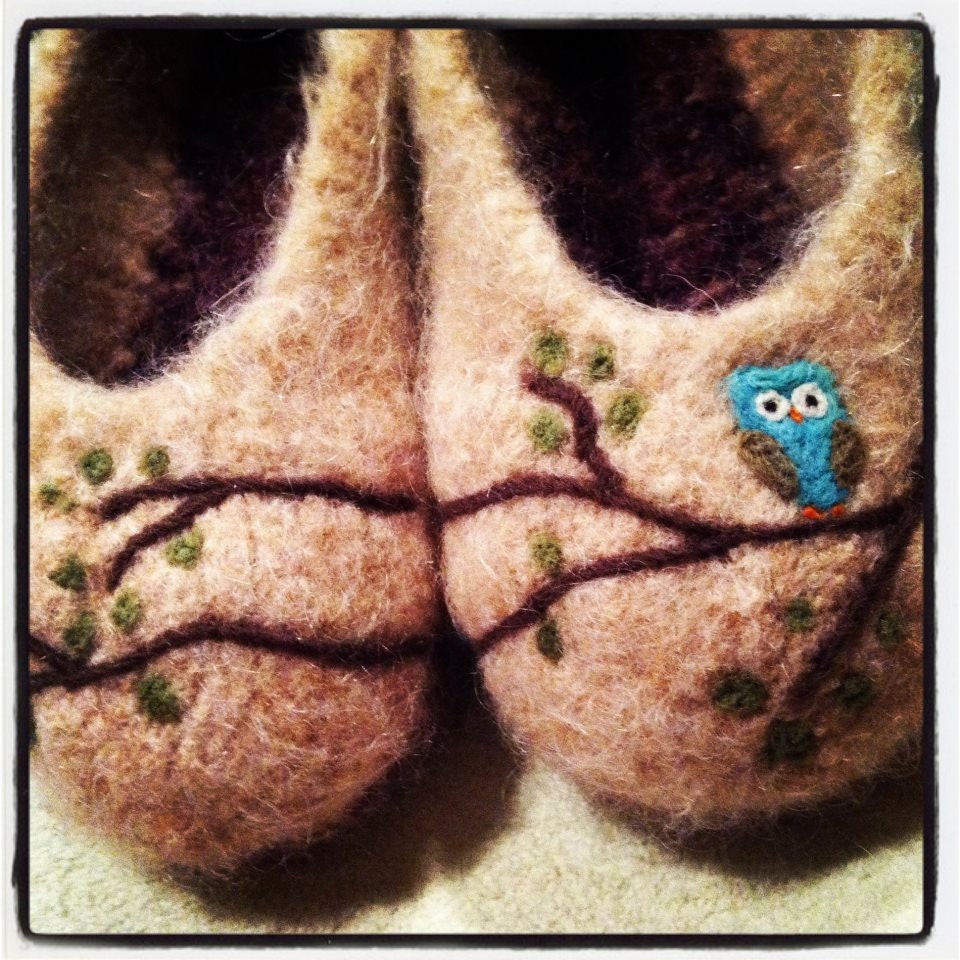 CUSTOM NEEDLE FELTED art for wool felted slippers ... to be purchased only with slipper listing