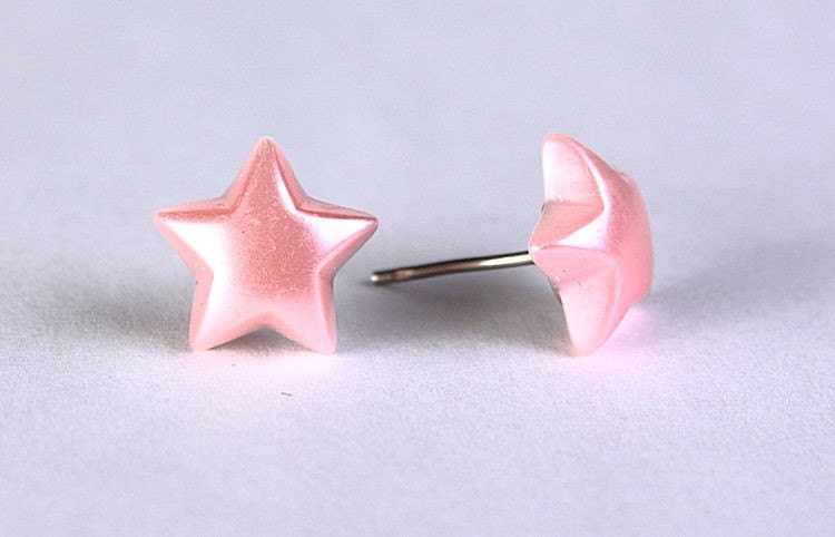 Pastel pink star stud earrings (265) - Flat rate shipping