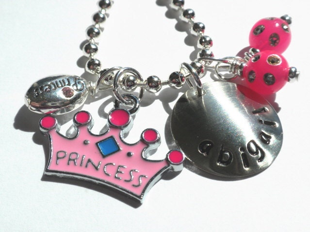 Custom Hand Stamped Personalized PRINCESS and the CASTLE Charm Necklace