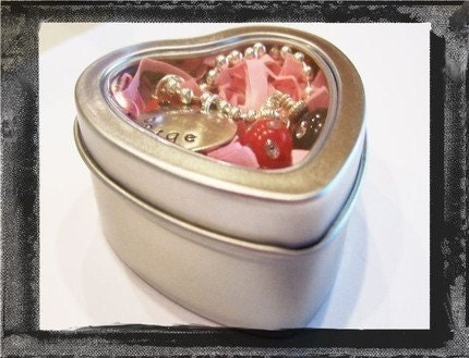 Custom Hand Stamped RED HEARTS Personalized Charm Necklace