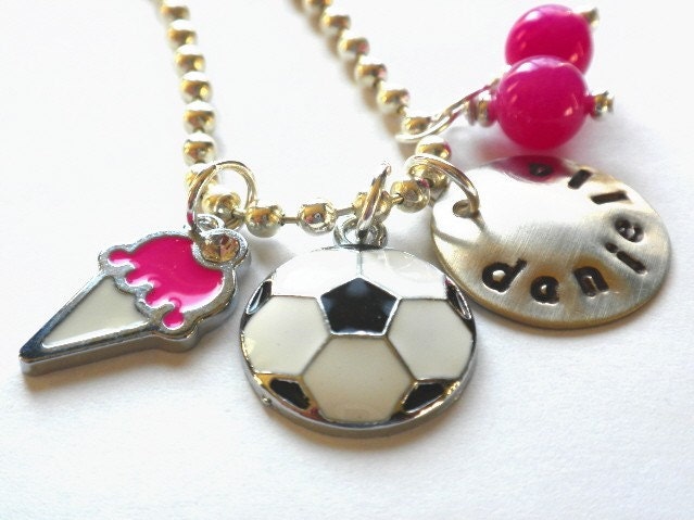 Soccer Necklace on Soccer Jewelry  Hand Stamped Charm Necklace Soccer Personalized For
