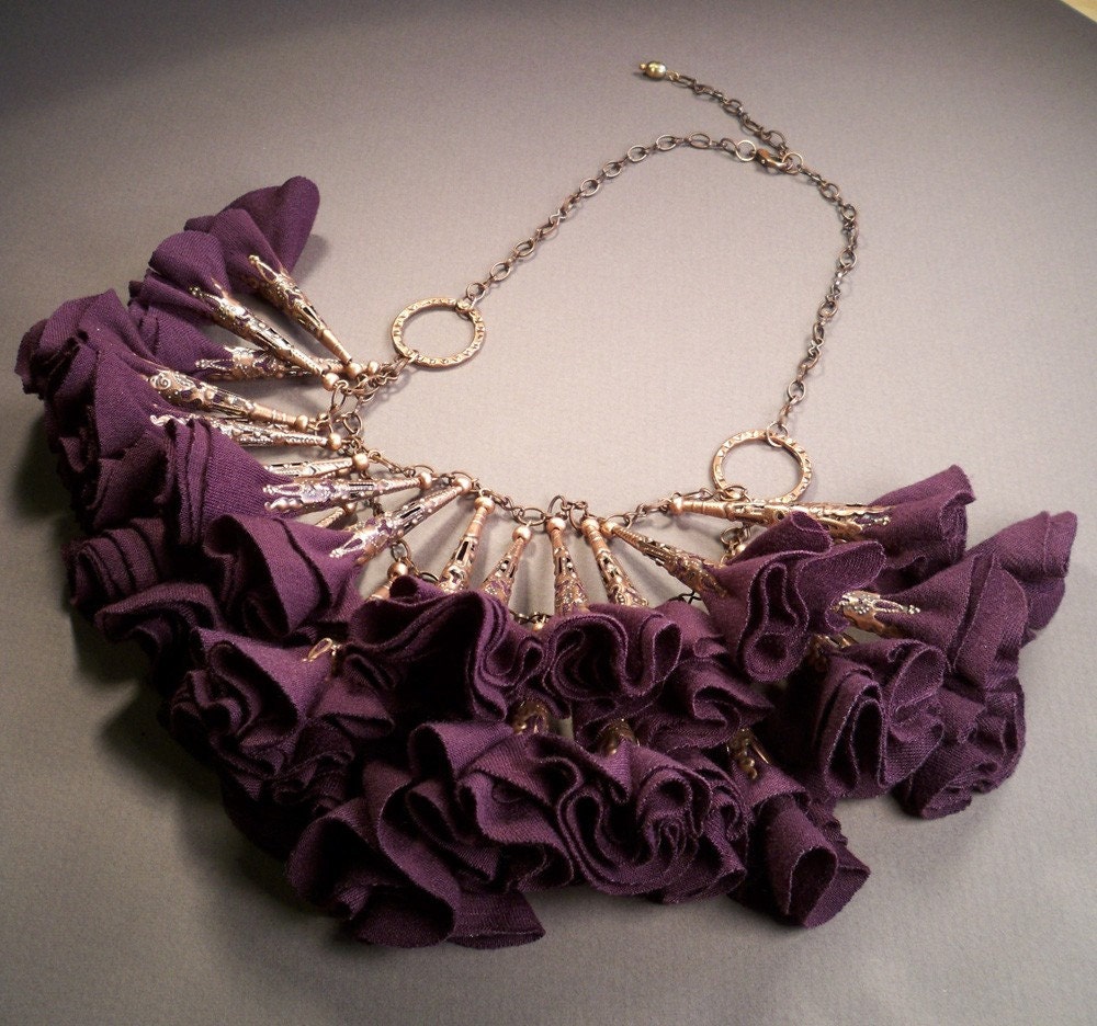 Plum Perfect Fabric Flower and Copper Necklace