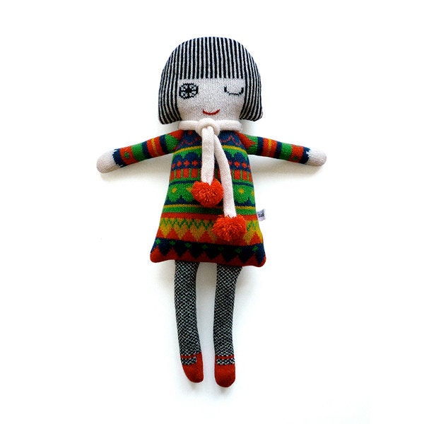 Lambswool Knitted Dolly - Bright fairisle