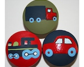 Hand Painted Blue, Green and Red, Car, Truck, Train-Traffic Dresser Drawer Knobs
