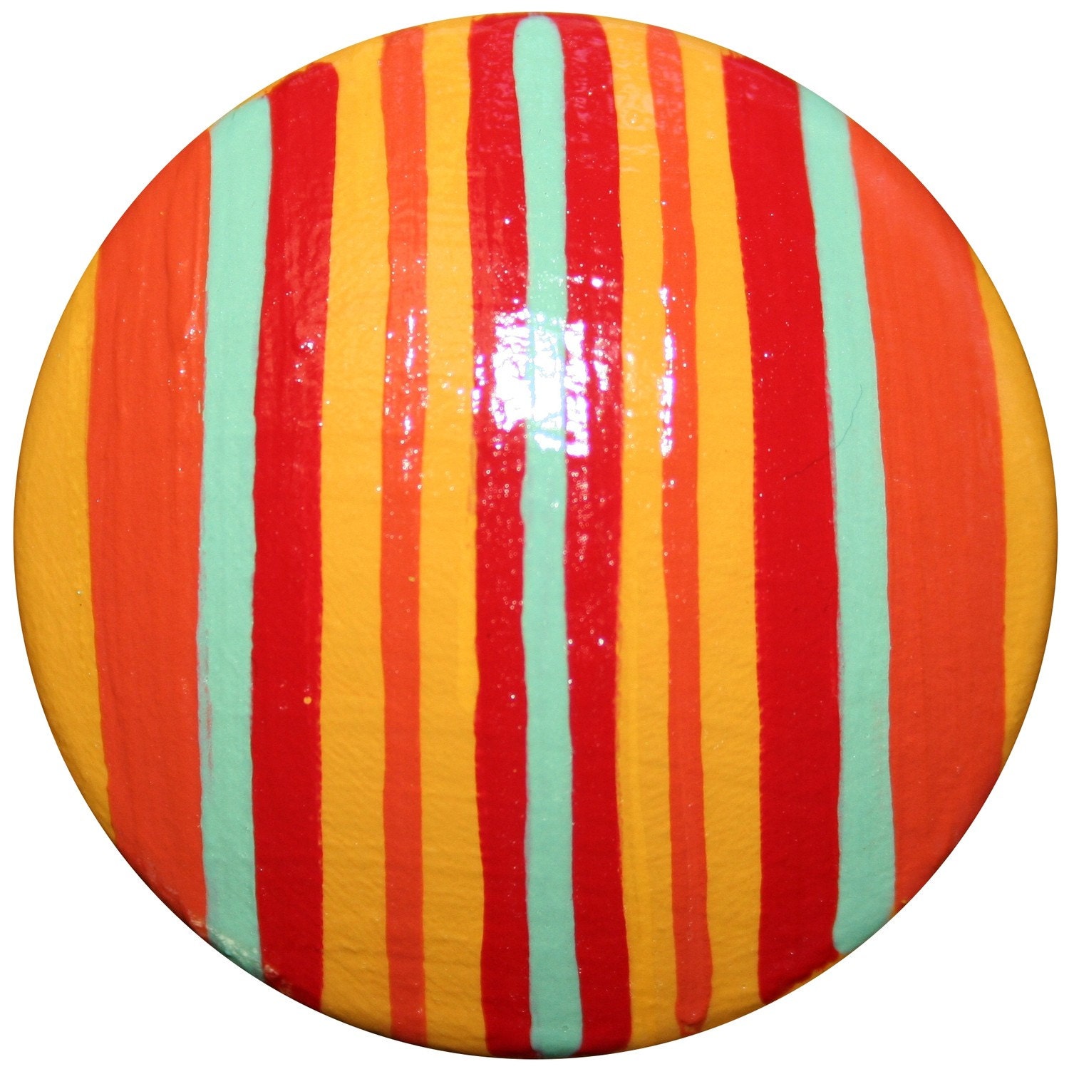 Mustard Yellow, Burnt Orange, Red and Turquoise Striped Pull or Dresser Knobs