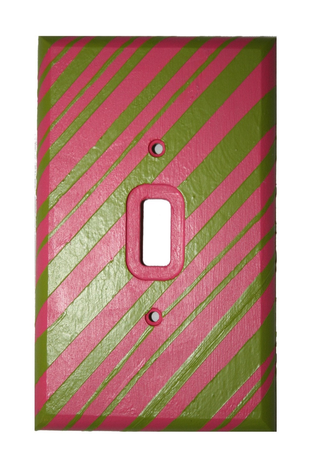 Bright Hot Pink with Watermelon Green Stripes Single Light Switch Cover