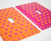 Hand Painted Single Toggle Light Switch Cover Plate-Orange and Pink Polka Dots