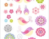 INSTANT DOWNLOAD Digital clip art. for all use, birds n flowers