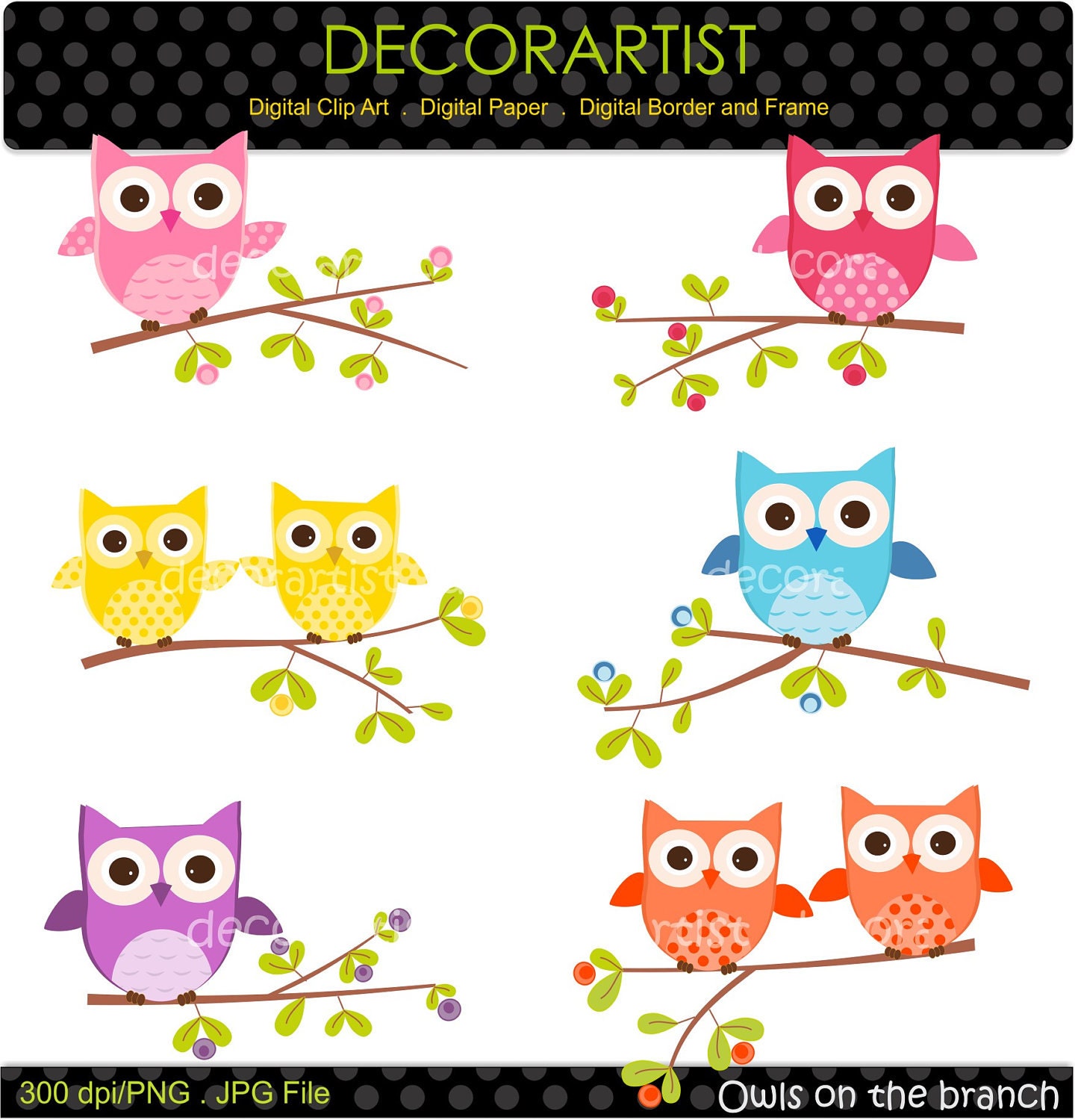 instant download Digital clip art. owls,Owls on the branch 3