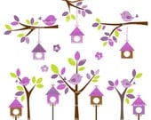 bird clip art, bird house clip art , Digital clip art birdcage , Birdhouses , Purple, invitations, card making  Instant download
