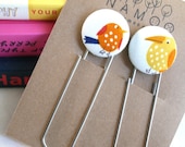 Bookmarks set with fabric covered button with birds
