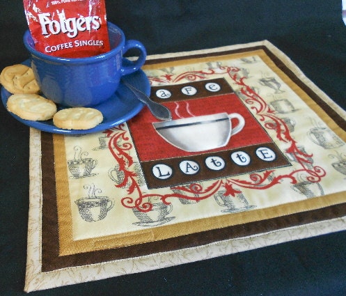 Coffee Mug Rug - Snack Mat - Moda Fabric - Java by Deb Strain - Quilt by SEWFUNQUILTS