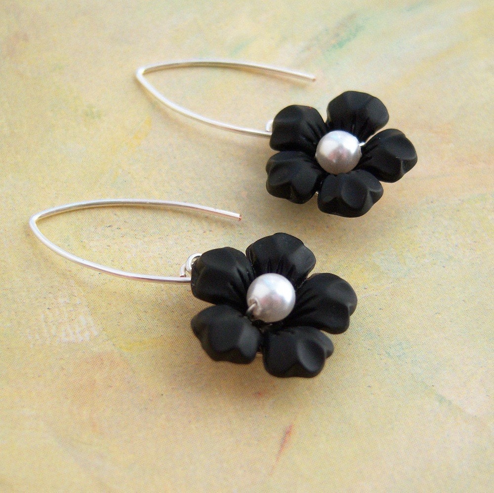 Black Flower V-Hook Earrings - Custom Colors