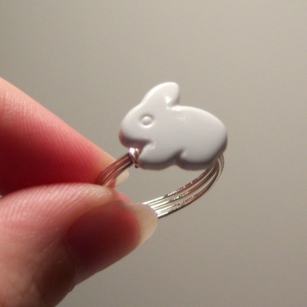 White Rabbit Button Ring - Custom Sizing