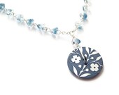 Blue and Silver Flower Wire Wrapped Button Necklace