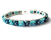 Turquoise and Blue Swarovski Crystal Woven Bracelet