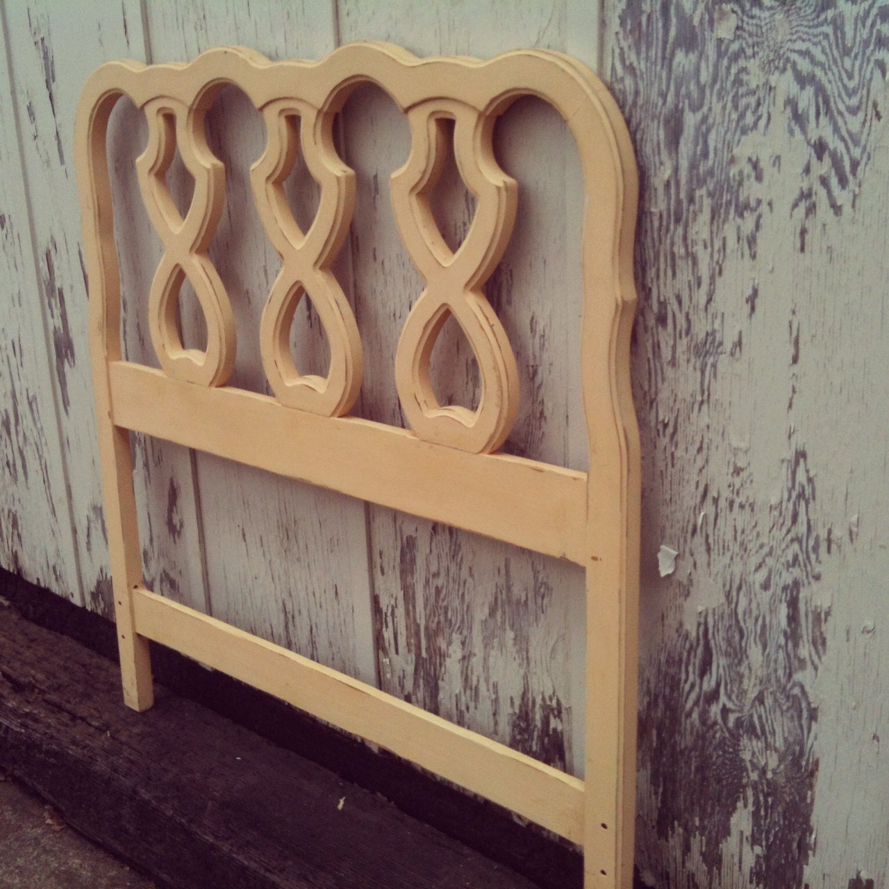 Vintage 'Peach' Twin Ornate Hourglass Headboard