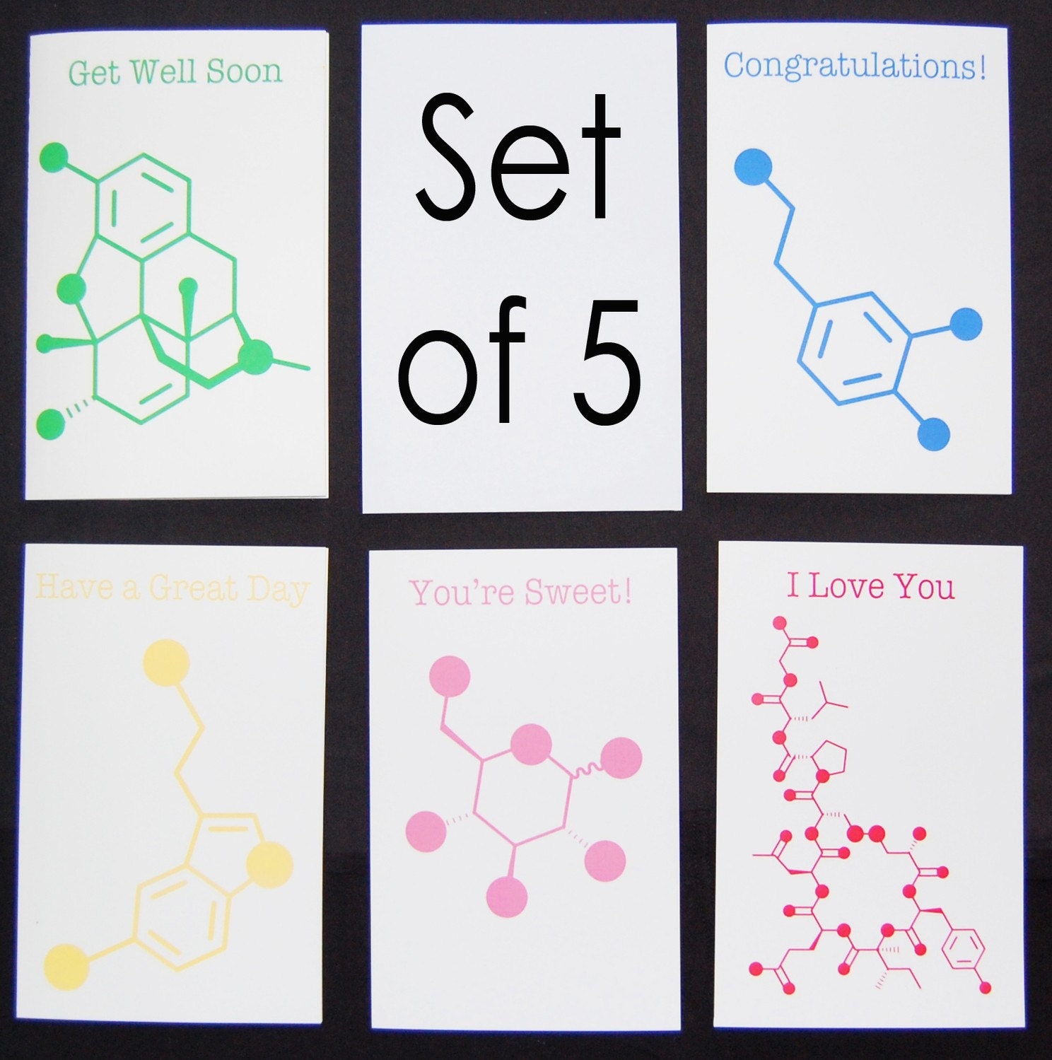Set of 5 Chemistry Nerd Greeting Cards - 5% Discount
