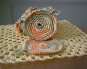 Green, Orange, Yellow Washcloths and Facial Scrubs