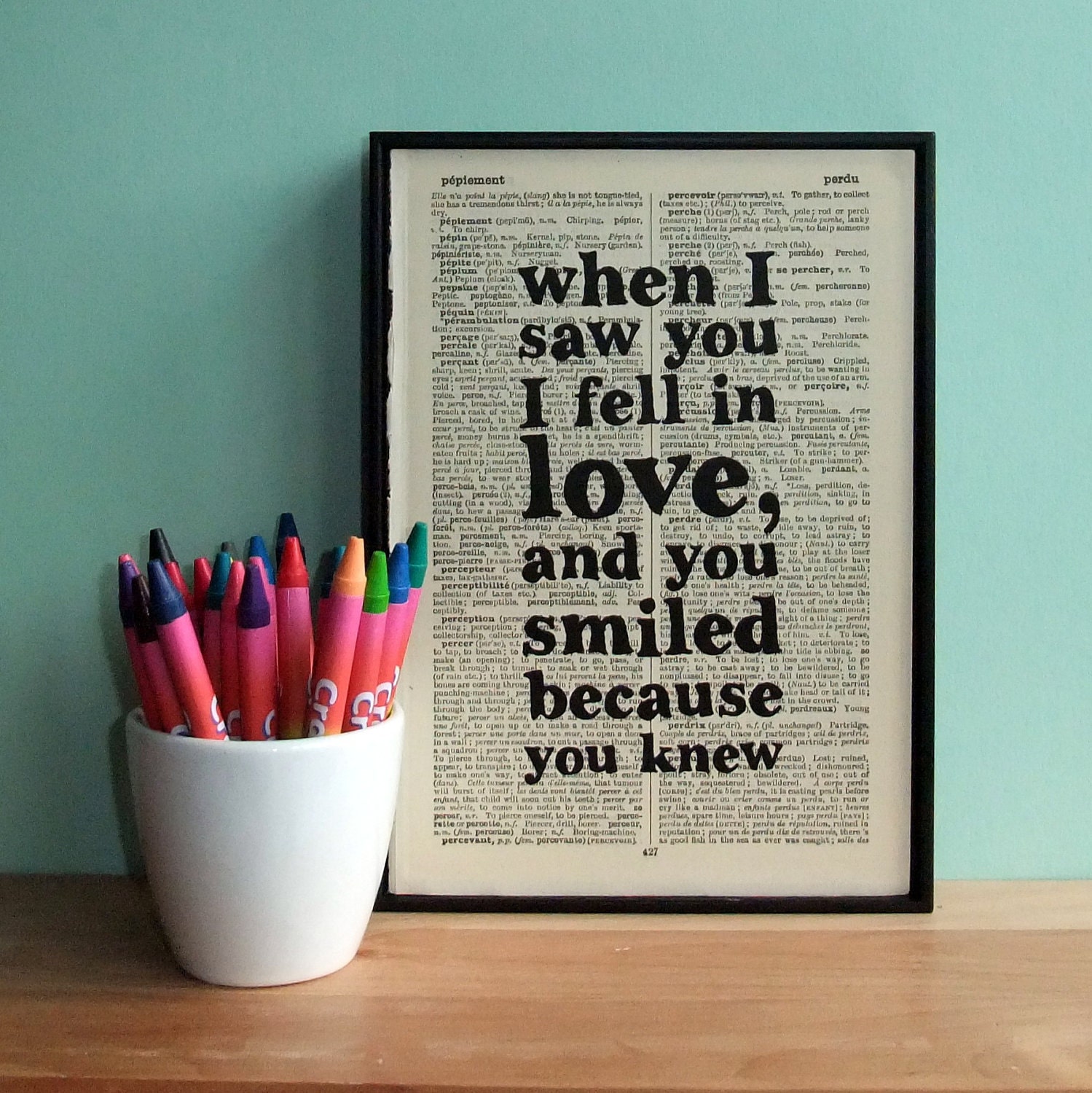 Romantic Quote Typographic Art Print on Antique Dictionary Page