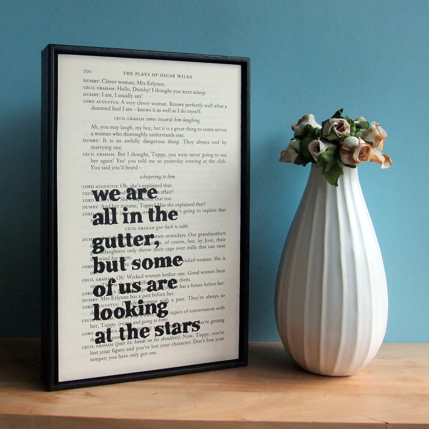 Oscar Wilde Inspirational Quote and Star Framed Altered Book Art