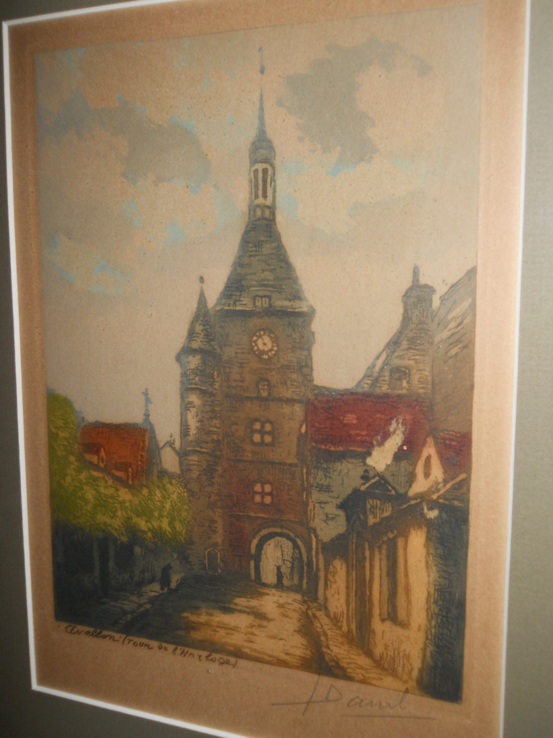 Lucien Dasselborne Signed Paris Etching from 1940's