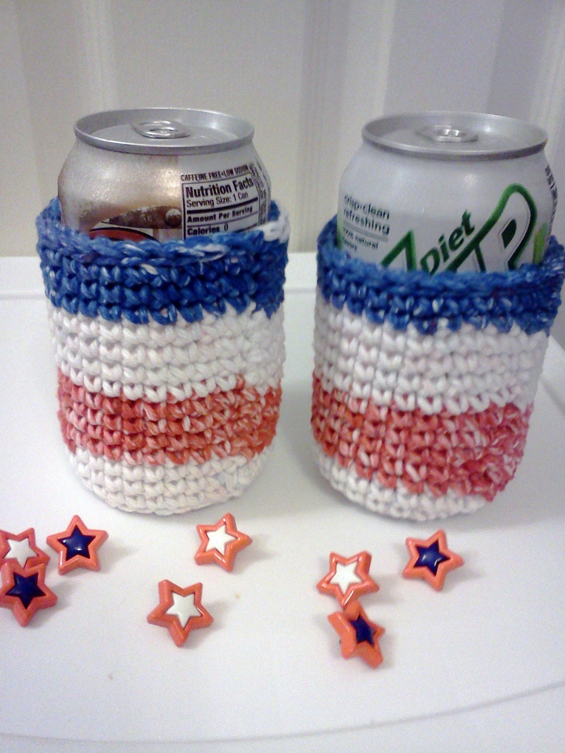 Patriotic Drink Cozies in Red White and Blue
