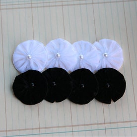 SALE Velvet Pleated Blossoms Black and White set of 8
