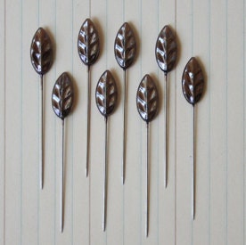 Brown Leaf Trinket Pins set of 12