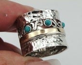 Jewela Art Silver Gold Turquoise band size 7.5 (s r1152