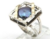 Stunning Yellow Gold Sterling Silver Natural Black Pearl Ring size 7 (s r1708
