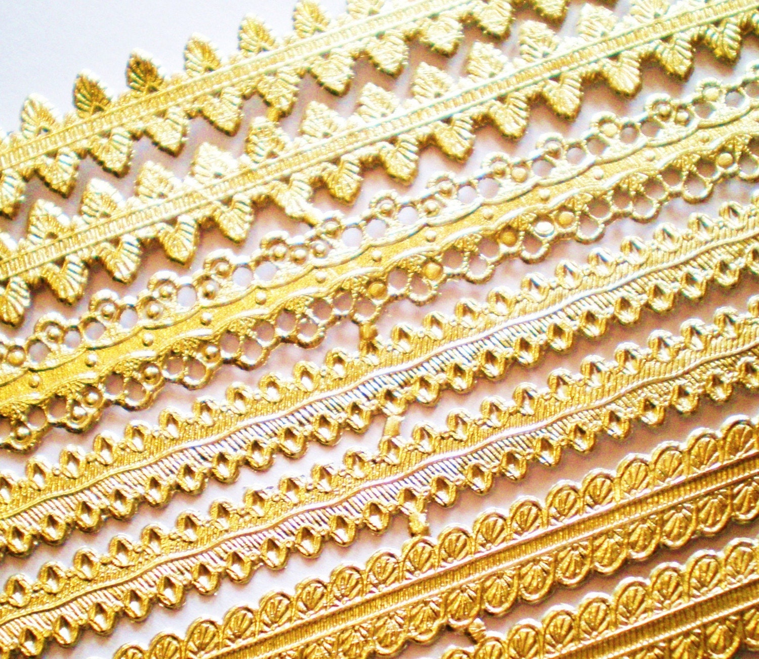 Vintage German Dresden Die Cut Gold Paper Assor. Trims