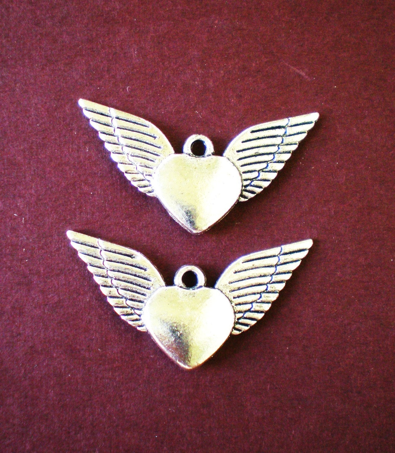 Flying heart charms 5 antique silver winged heart  jewelry supplies 34mm 19mm