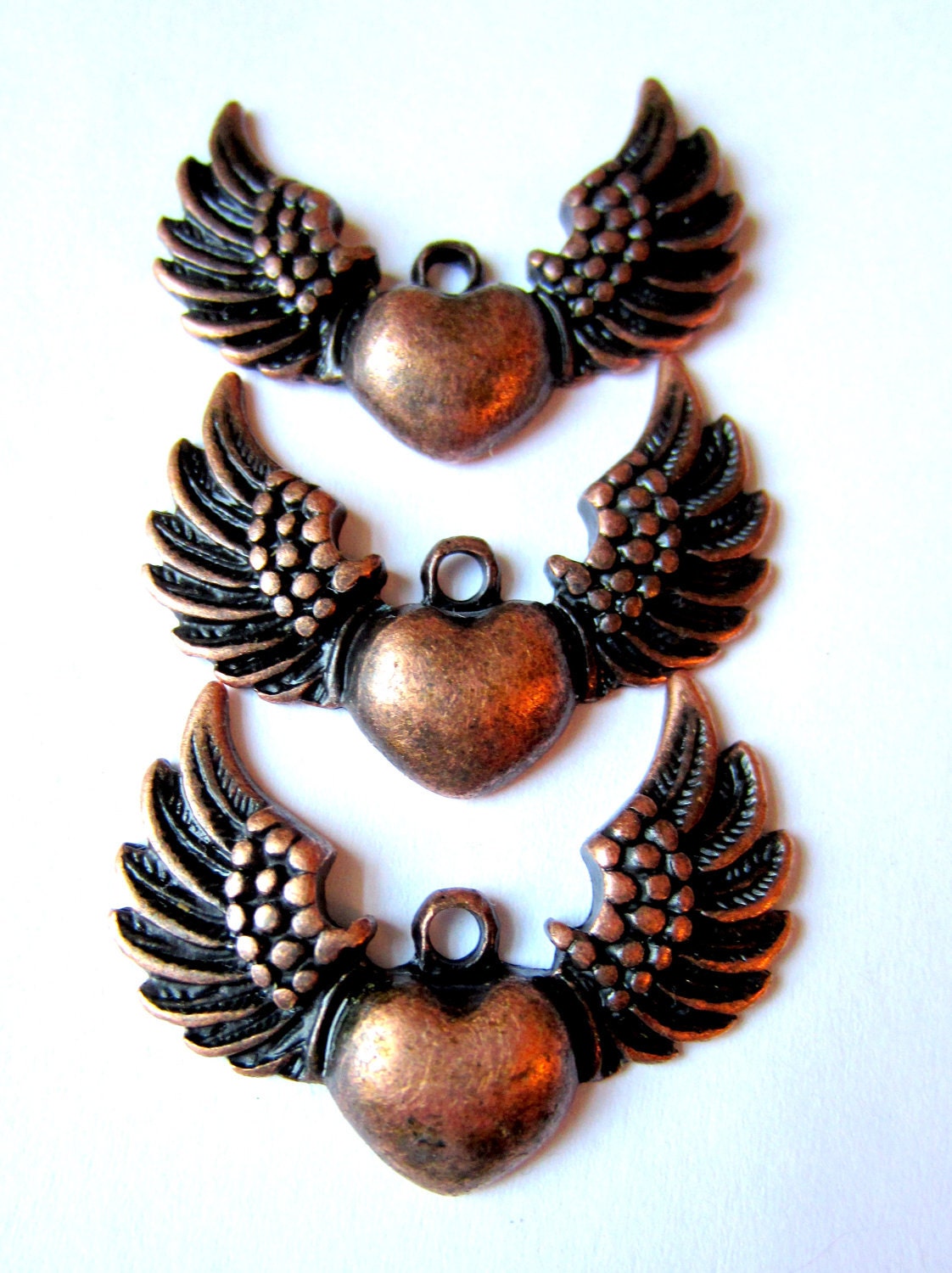 Copper winged heart charms 6  jewelry supplies 28.5mm 36.5mm