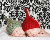 Knitted Kiss Elf Hat for Newborn Baby in Red or Green Acrylic Yarn  Photography Prop