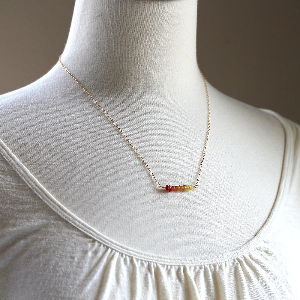 Autumn Sapphire Necklace, Rust Orange and Amber Yellow Ombré Songea Sapphire 14k Gold Filled Necklace September Birthstone - Earth Tones