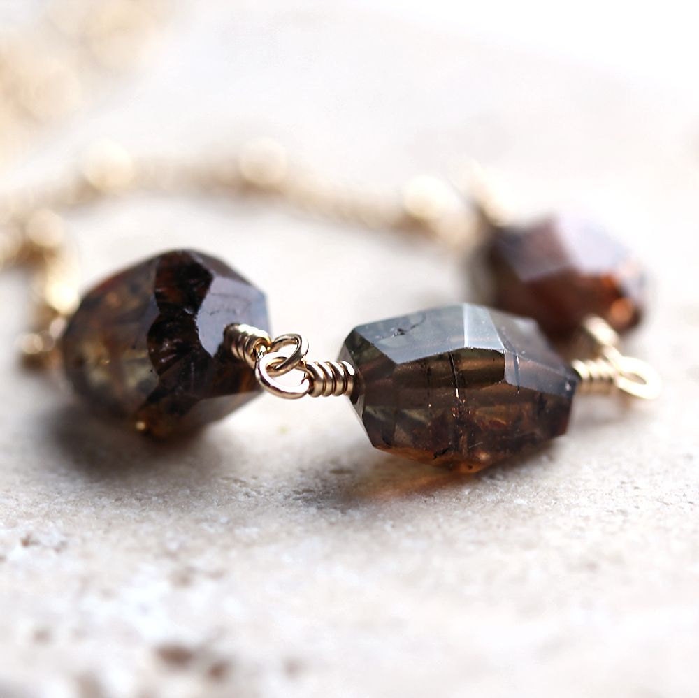 Hazel Andalusite Necklace, Caramel Coffee Brown Andalusite Stone 14k Gold Filled Necklace Earth Tones Autumn Harvest
