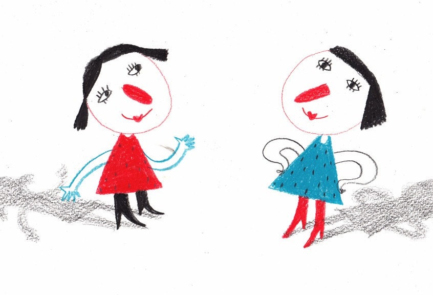 Shadows and girls / ORIGINAL ILLUSTRATION / Girls playing / Children Illustration / Red noses / Character Design