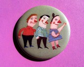 Magnet /  tosya  original illustration happy people / Three figures on a green Background / Fridge magnet