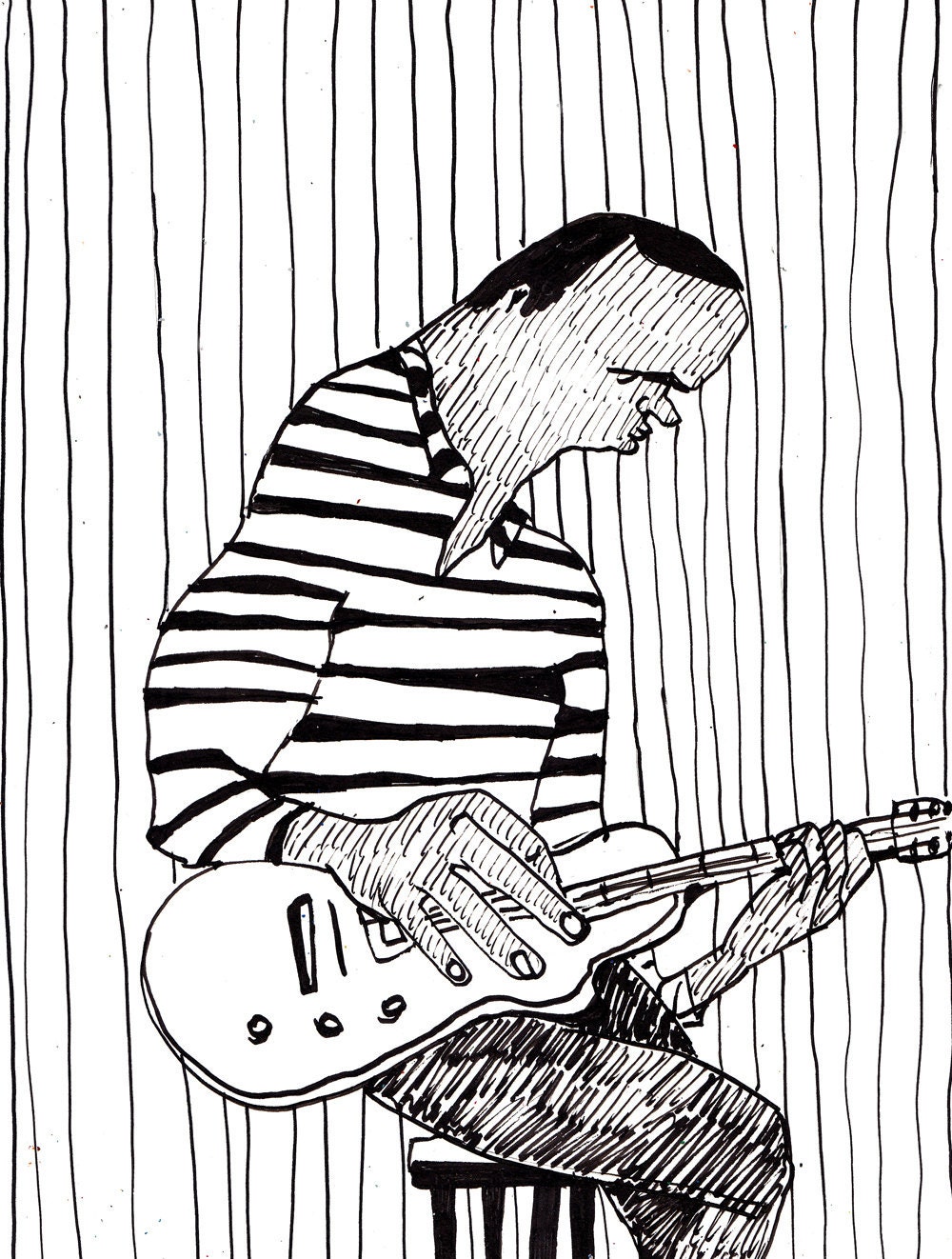 My guitar gently whispers / Original black and white ink drawing / Playing the guitar / Music / Black and white / Male figure